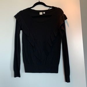 Black wool ruffle detail sweater